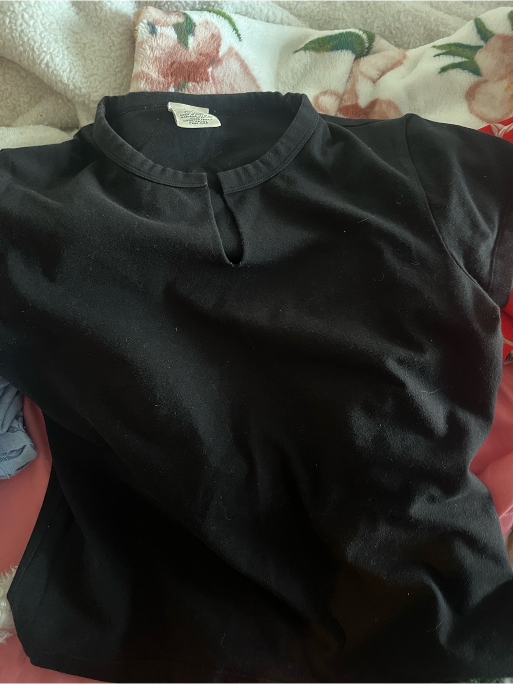 Copper Key Black Short Sleeve Top with Notch Neckline